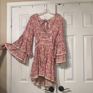 Free People Pink Asymmetrical Tie Front Sundress